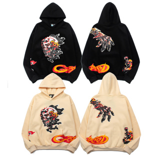 Godspeed美式飞天骷髅人头印花复古潮牌嘻哈ins春秋抓绒连帽卫衣