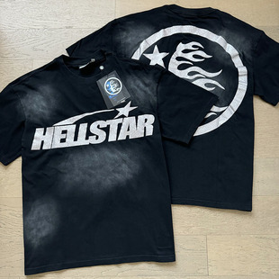 小众美潮闪粉侧脸字母印花复古洗水做旧T恤ins款 嘻哈高街纯棉短袖