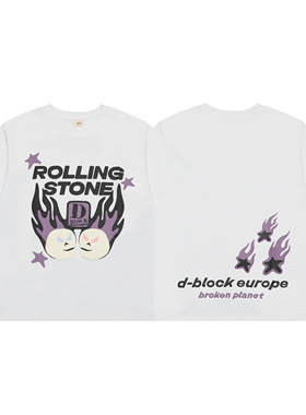 BROKEN PLANET美式发泡字母火焰印花嘻哈高街休闲纯棉圆领短袖T恤