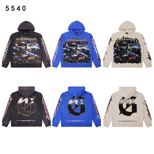 Godspeed骷髅赛车手复古洗水做旧印花美式潮牌嘻哈毛圈连帽衫卫衣