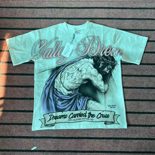 潮牌Vale Valley美式印花INS款洗水做旧高街嘻哈宽松纯棉短袖T恤