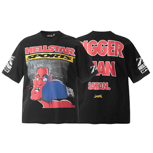 美式潮牌卡通拳手印花T恤摇滚嘻哈高街休闲男女春夏宽松纯棉短袖