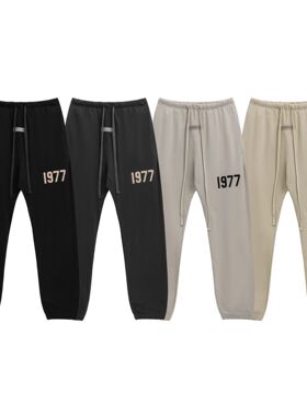 FOG ESSENTIALS新款1977字母植绒美式潮牌嘻哈高街男束脚休闲长裤