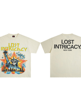 Lost intricacy自由女神印花复古美潮嘻哈高街ins款纯棉短袖T恤衫
