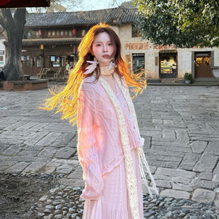 麻花花边针织开衫镂空韩系针织衫新款时尚高级感毛衣外套薄款上衣