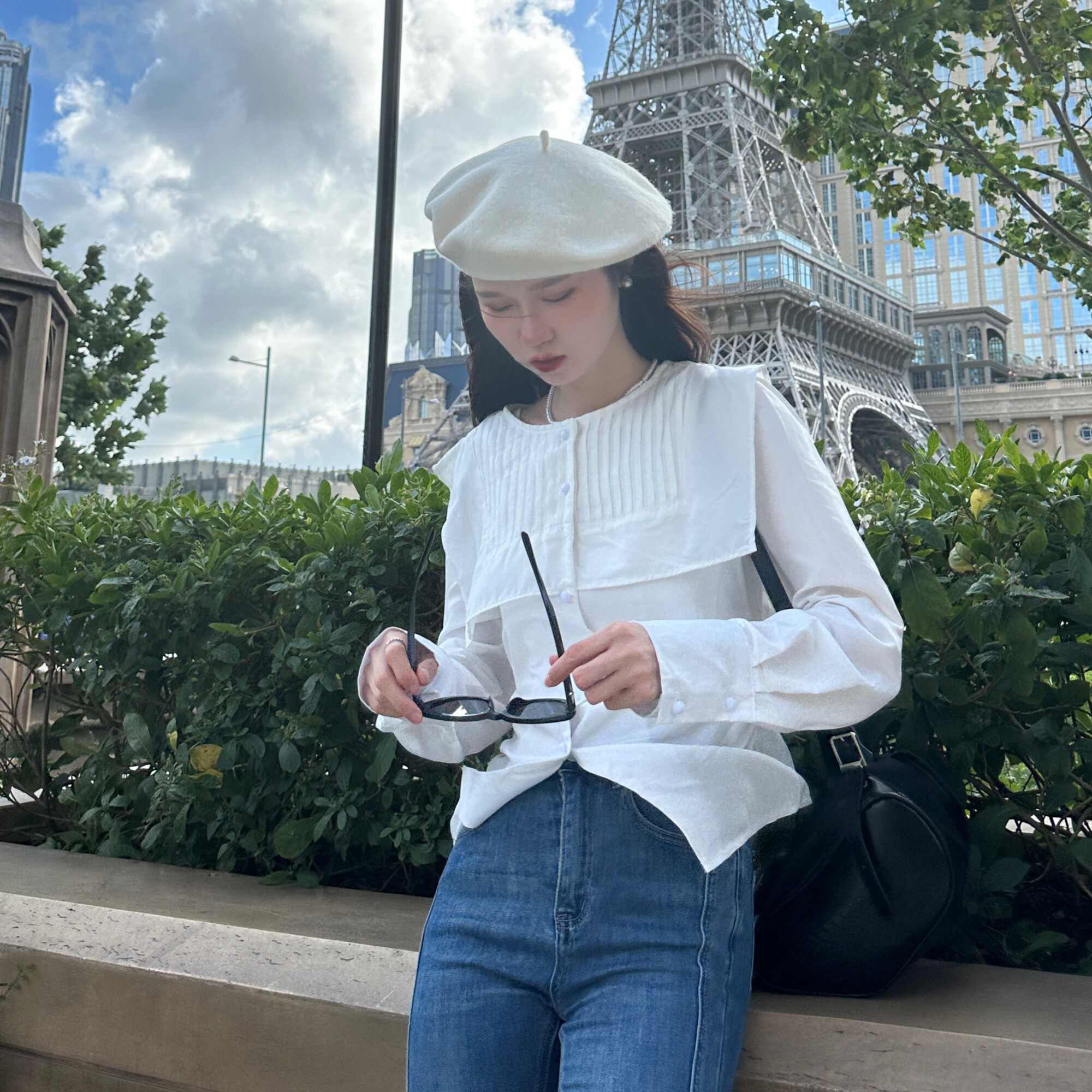 高级感大翻领长袖衬衫小众气质设计感收腰显瘦长袖女装