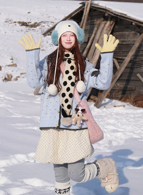 白色波点短裙韩系冬季ins女蓬蓬裙裤雪地穿搭旅游甜美加厚半身裙