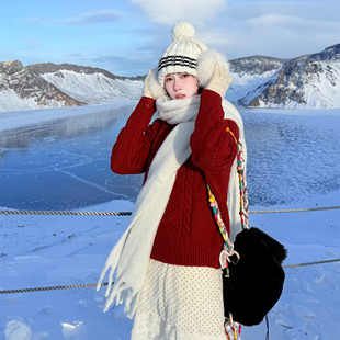 百搭圆领针织衫 红色复古针织毛衣韩系宽松慵懒ins风长袖 2024新款