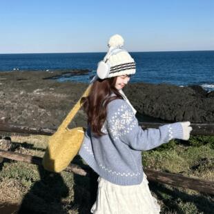 韩系气质ins风毛呢毛绒包包女新款通勤黄果树软绒呢子单肩斜挎包