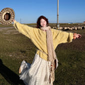 黄色套头毛衣复古风秋冬季 ins风潮上衣 慵懒韩版 新款 百搭宽松长袖