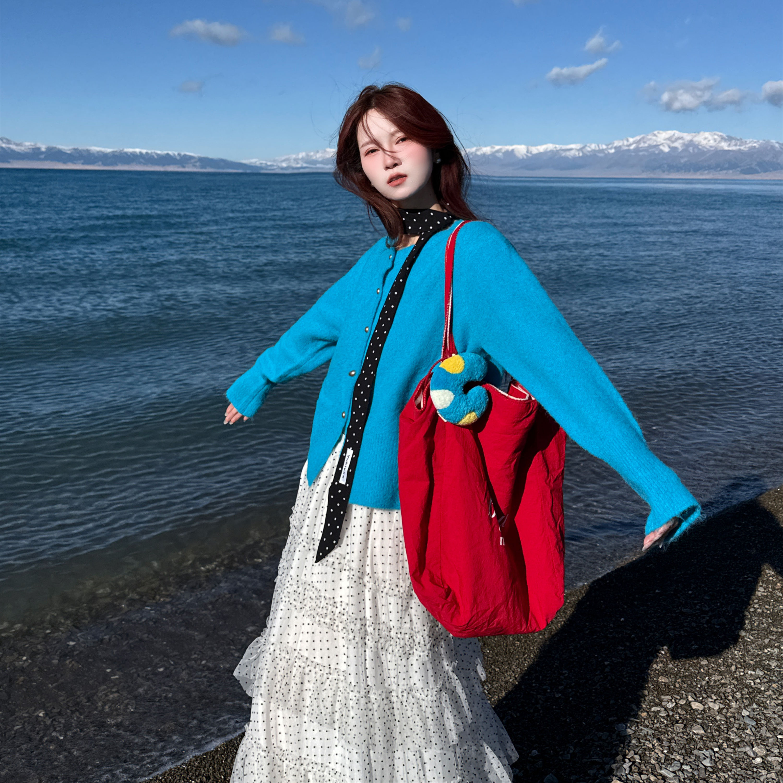 蓝色针织ins风通勤韩系毛衣开衫