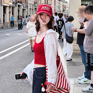 红色双面条纹帆布包包女韩国小众大容量慵懒风托特包学生包购物袋