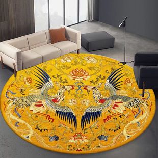 圆形地毯中式 凤凰复古地垫龙纹书桌椅地毯客厅中国风吊篮茶几椅垫