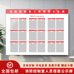 消防站控制室人员信息公示牌展示板公告栏安全责任标示牌公告牌