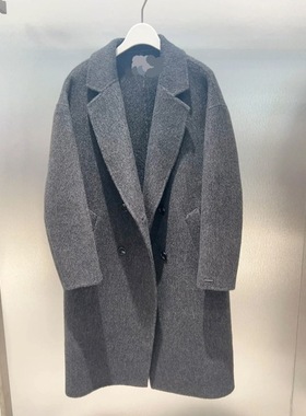 MM商场同款2025冬季新灰色中长款:毛呢大衣女复古港风499A170564