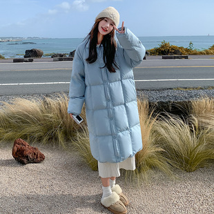 实拍baby蓝羽绒服女冬季2025流行超好看中长款白鸭绒面包服厚外套