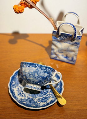 卜图拉 青花中古蓝色城堡釉下彩咖啡杯碟收藏级