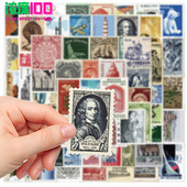 64张复古欧美邮票贴纸行李箱电动车电脑手机壳水杯手账防水贴画