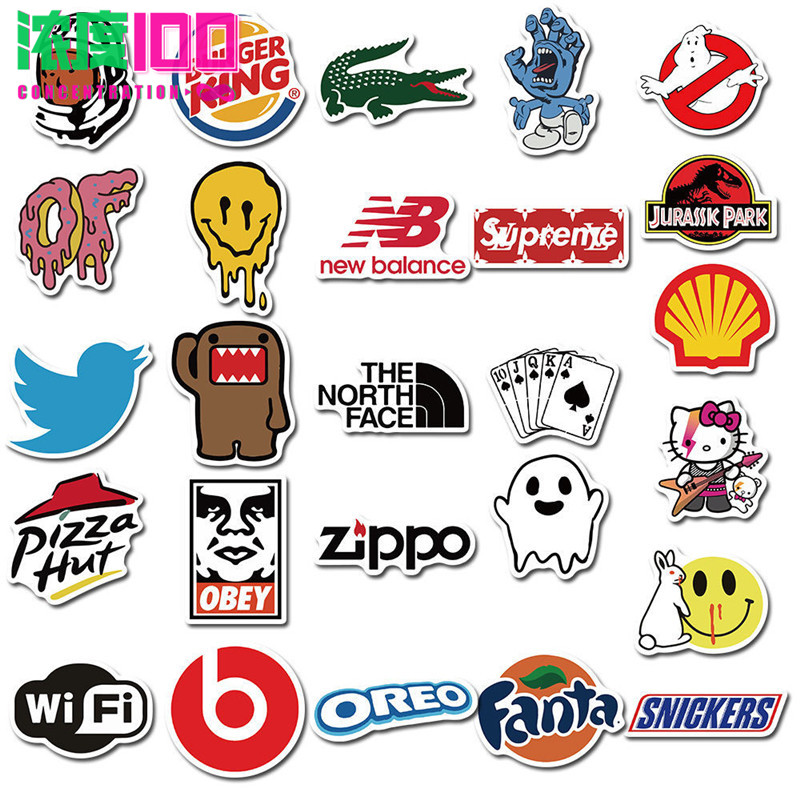 101张潮牌LOGO商标图案贴纸电脑手机壳笔记本行李箱防水手账贴画