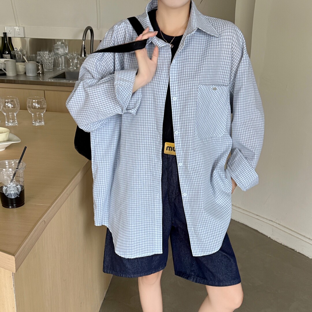 韩风chic2026秋季格子衬衫长袖宽松休闲大码慵懒休闲衬衣女外套