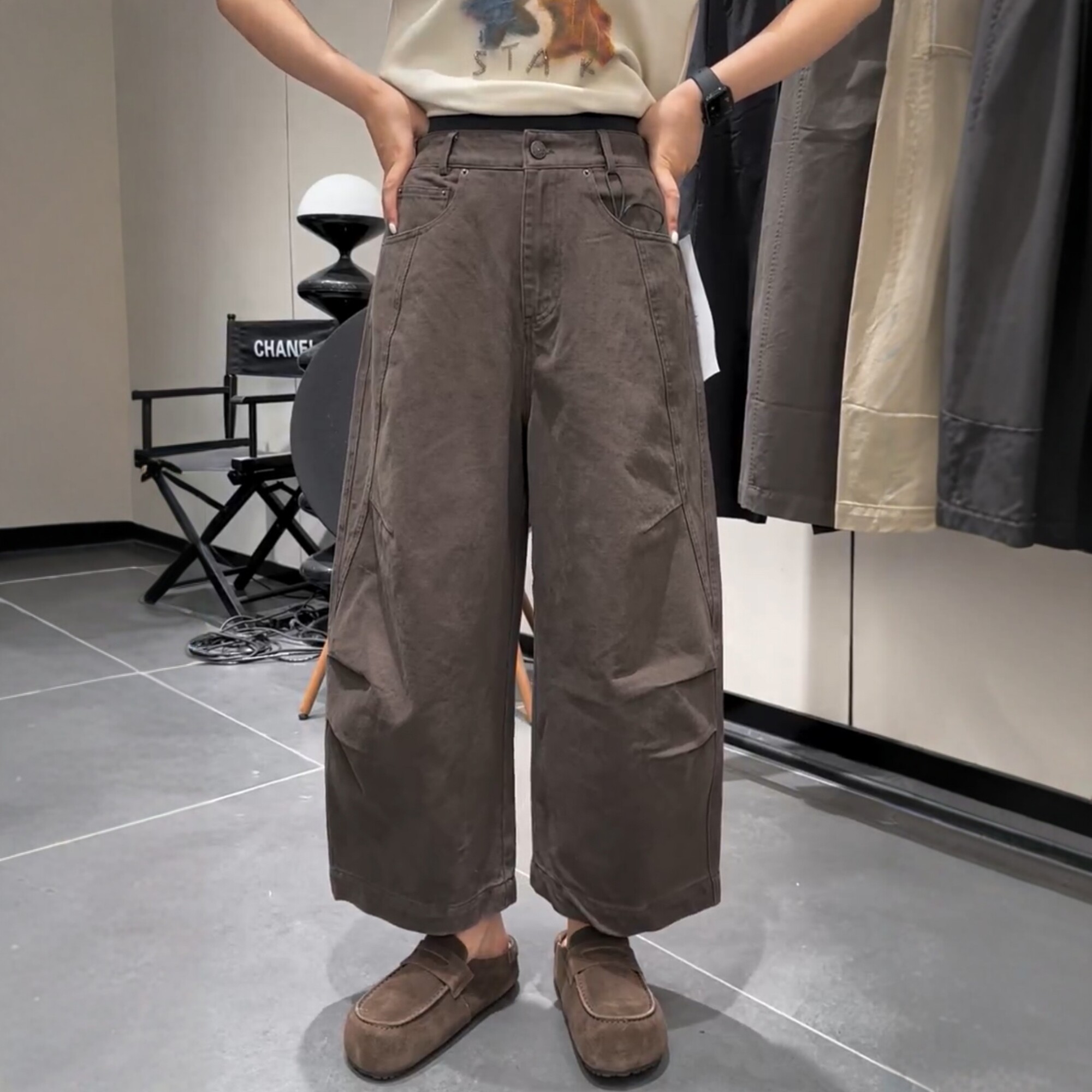 大码后松紧腰九分弯刀牛仔裤女2026秋季新款胖mm显瘦小个子阔腿裤