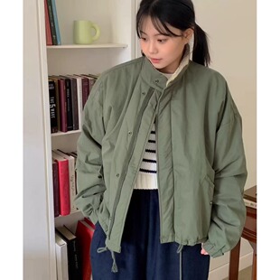 日韩chic2026冬季加棉外套工装风立领羊羔毛保暖加厚棉服慵懒外套
