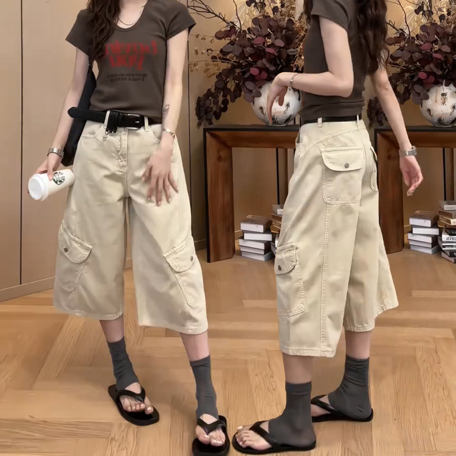 胖MM七分工装牛仔裤直筒裤女2026夏薄款宽松大码微胖遮肉显瘦裤子
