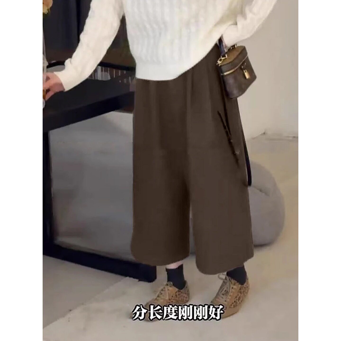 胖MM灰色毛呢阔腿裤女25秋冬高级感加厚宽松显瘦小个子九分奶奶裤