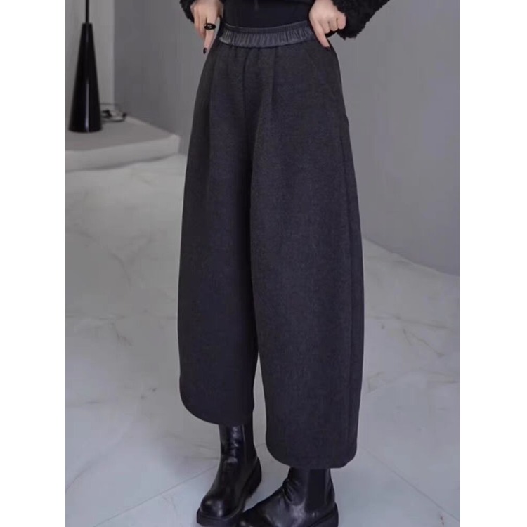 胖MM毛呢休闲裤女2025秋冬新款加大码梨形身材显瘦高腰九分奶奶裤