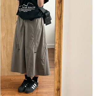 200斤秋冬新款加大码美式抽绳伞兵裙胖mm高腰显瘦A字工装半身裙子