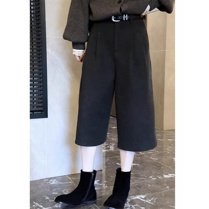 日系八分毛呢裤子女胖mm大码显瘦小个子梨型身材高腰阔腿2025秋冬