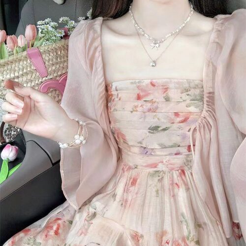 温柔甜美抹胸碎花连衣裙碎花
