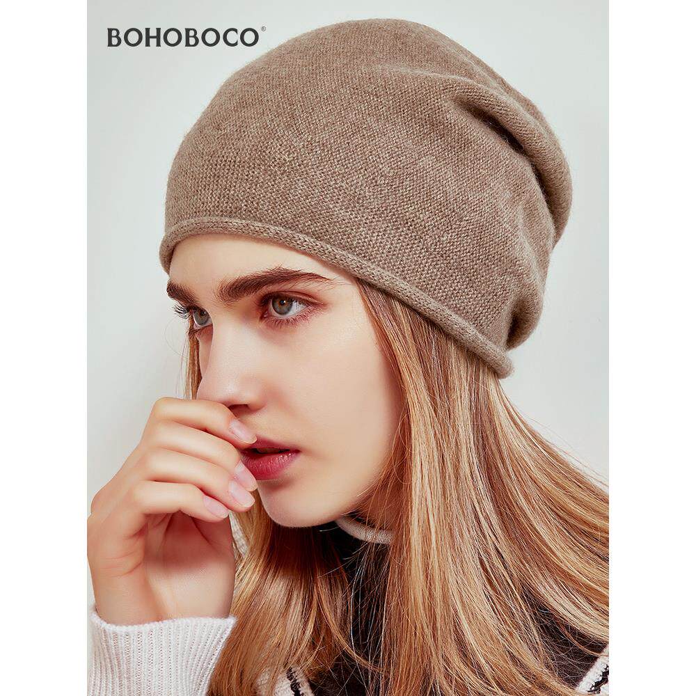 纯山羊绒毛线帽子女秋冬天保暖冷帽潮薄款毛线针织帽24百搭包头帽