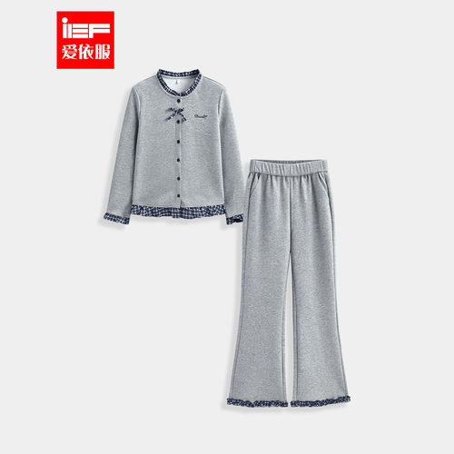 MINIIEF【爱依服童装】2026秋 新款女童休闲格子拼接简约两件套装