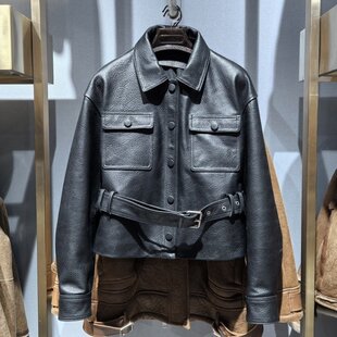 2026春季新款真皮翻领绵羊皮皮衣女短款宋佳同款进口泡皮收腰外套