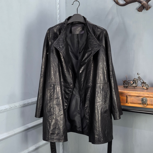 欧货2026秋季新款真皮皮衣女绵羊皮系带收腰显瘦复古中长款风衣