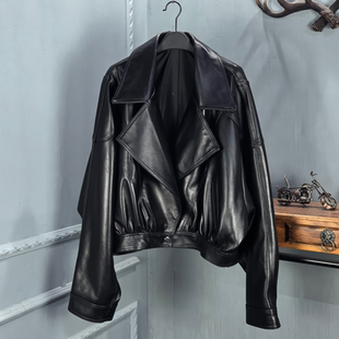 欧货2026秋冬新款 高级感夹克短外套小个子 真皮皮衣女绵羊皮时尚