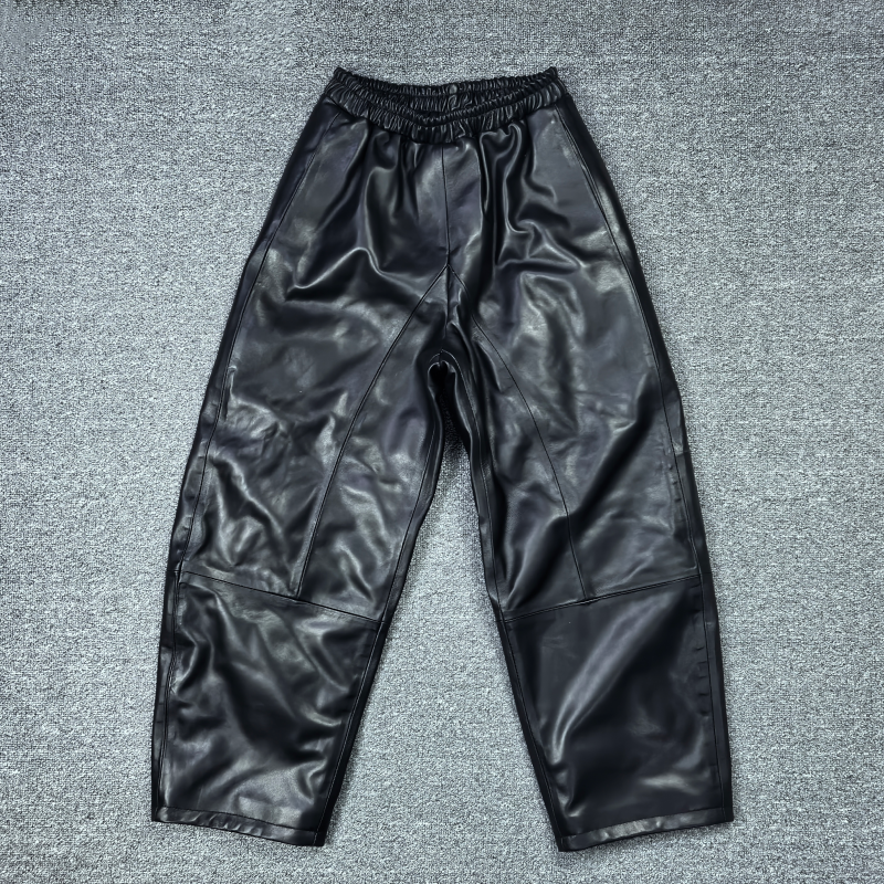 海宁2025冬季新款绵羊皮皮裤女松紧腰阔腿裤羽绒服哈伦裤保暖裤