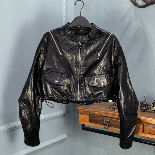 欧货2026秋季新款真皮皮衣女短款牛皮油蜡宽松显瘦机车夹克外套