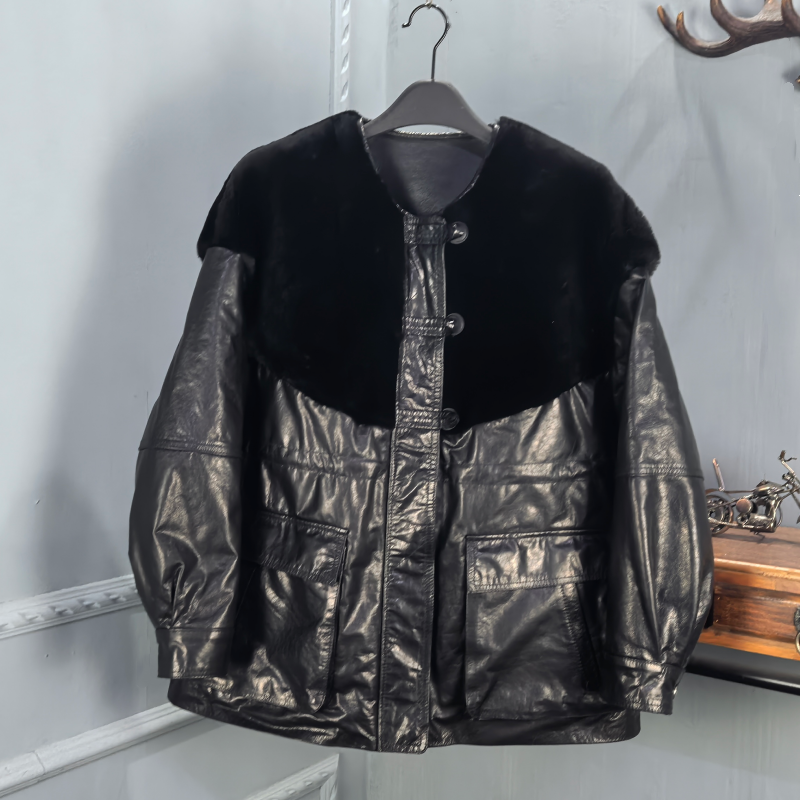 海宁2025冬季新款皮毛一体中长款鹅绒羽绒服女牛皮显瘦皮草外套