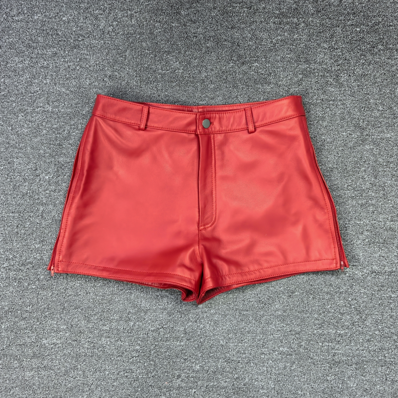 2026秋季新款真皮皮裤女红色紧身裤绵羊皮休闲短裤直筒裤热裤