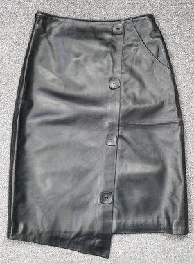 海宁2026秋季新款皮裙女绵羊皮高腰不规则半身裙中裙气质百搭