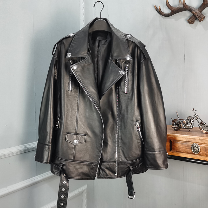 高品质宽松显瘦中长款真皮皮衣