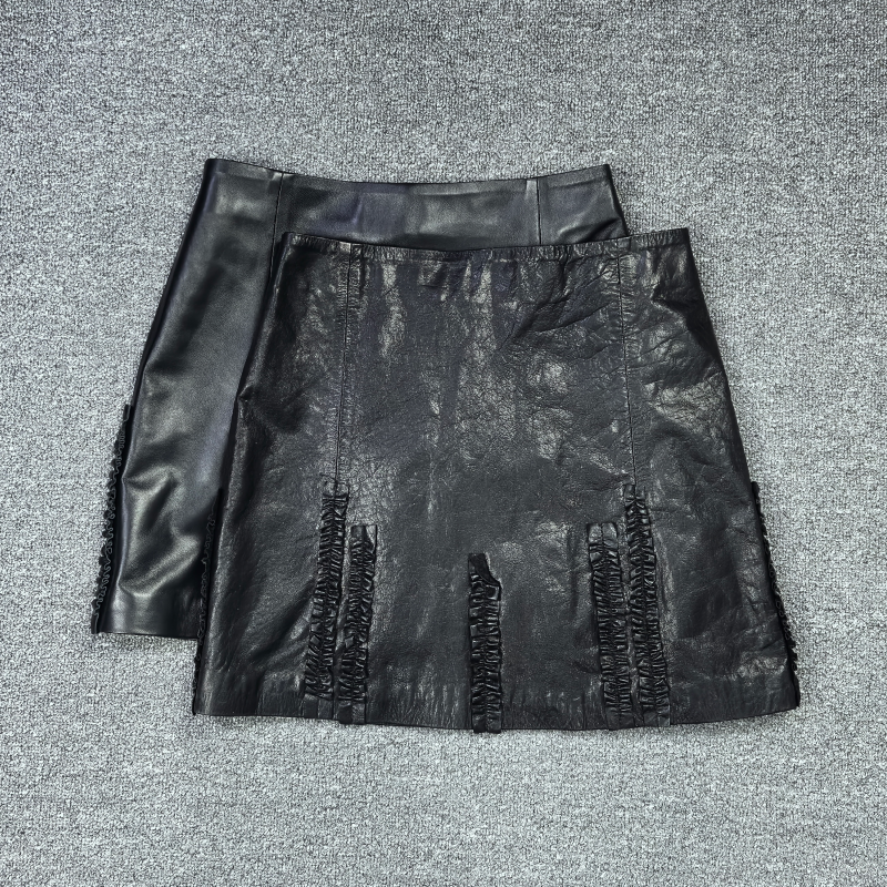 2026春季新款真皮皮裙女高腰A字裙绵羊皮木耳边包臀裙显瘦短裙,女装/女士精品,半身裙,淘宝优惠券,粉丝福利购,淘宝优惠卷