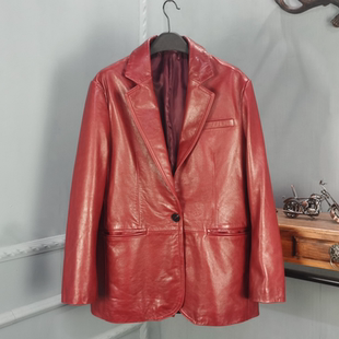 西装 欧货2026秋季 阔版 真皮皮衣女绵羊皮休闲宽松中长款 外套 新款
