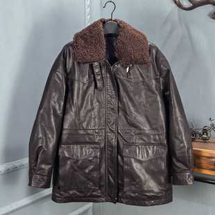 2026冬季新款进口油蜡绵羊皮羽绒服女羊毛领复古中长款鹅绒外套