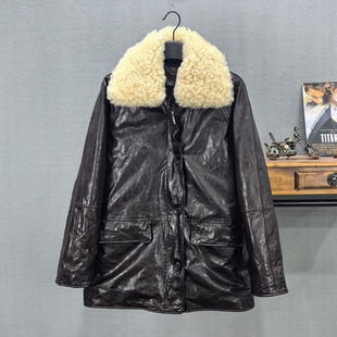 2026冬季新款真皮羽绒服女羊羔毛领中长款鹅绒复古外套绵羊皮