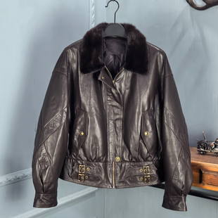 海宁2025冬季新款真皮绵羊皮羽绒服女水貂毛领时尚百搭外套