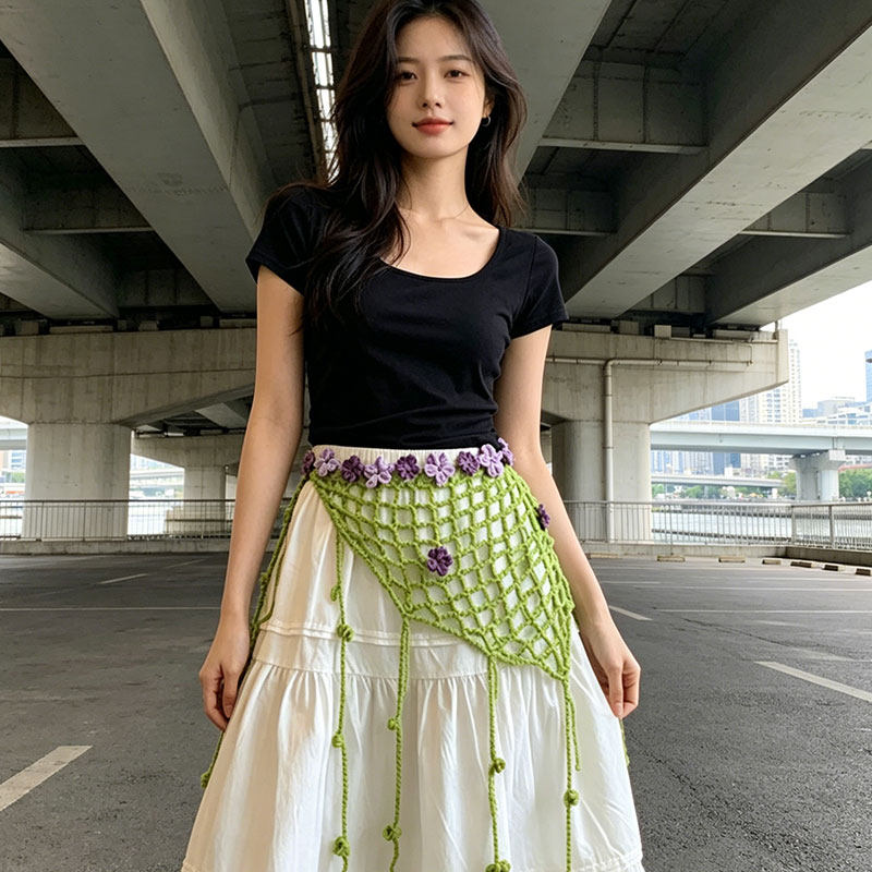 潮流裙装叠穿手工编织花朵屁帘腰链三角流苏氛围感时髦搭配腰饰