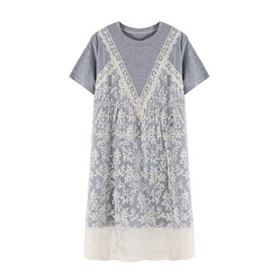 新款 夏季 韩系甜美蕾丝拼接短袖 连衣裙宽松 2026 金金宠粉